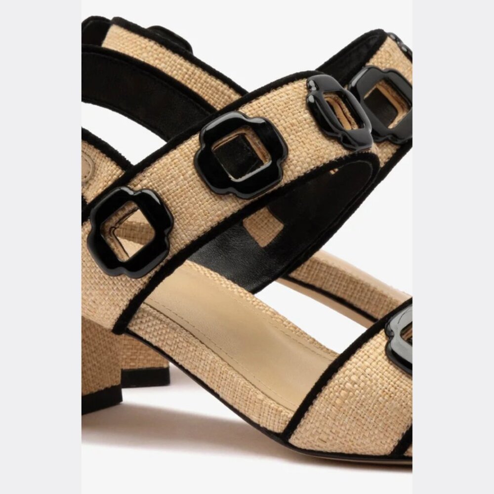 Larroudé Milan Sandal In Beige Raffia and Black Trimming - Picture 4 of 6